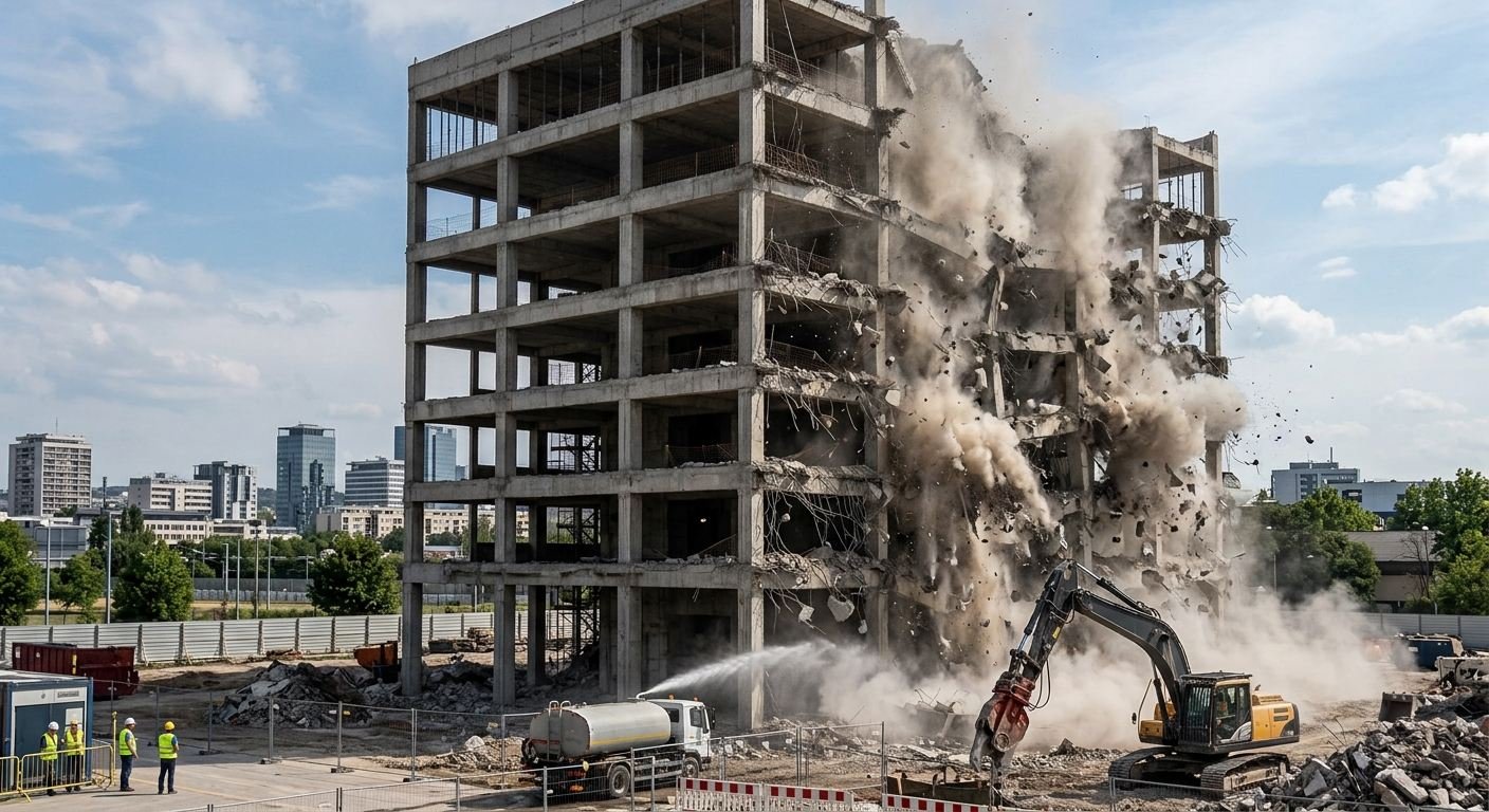 Kontrolisano rušenje armirano-betonske konstrukcije uz zaštitu okoline
