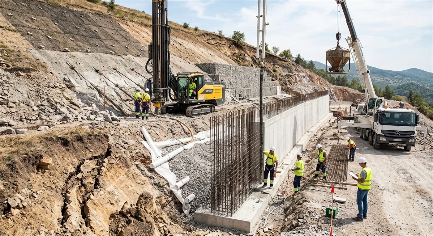 Izvođenje potpornog zida na nestabilnoj kosini